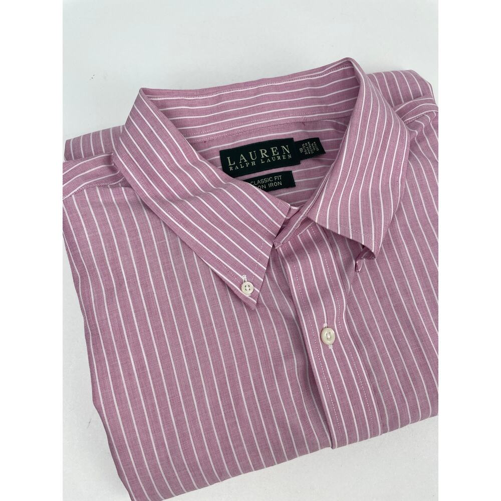 Lauren Ralph Lauren Dress Shirt Men’s XL 18-34/35 Pink/White Stripes Long Slv